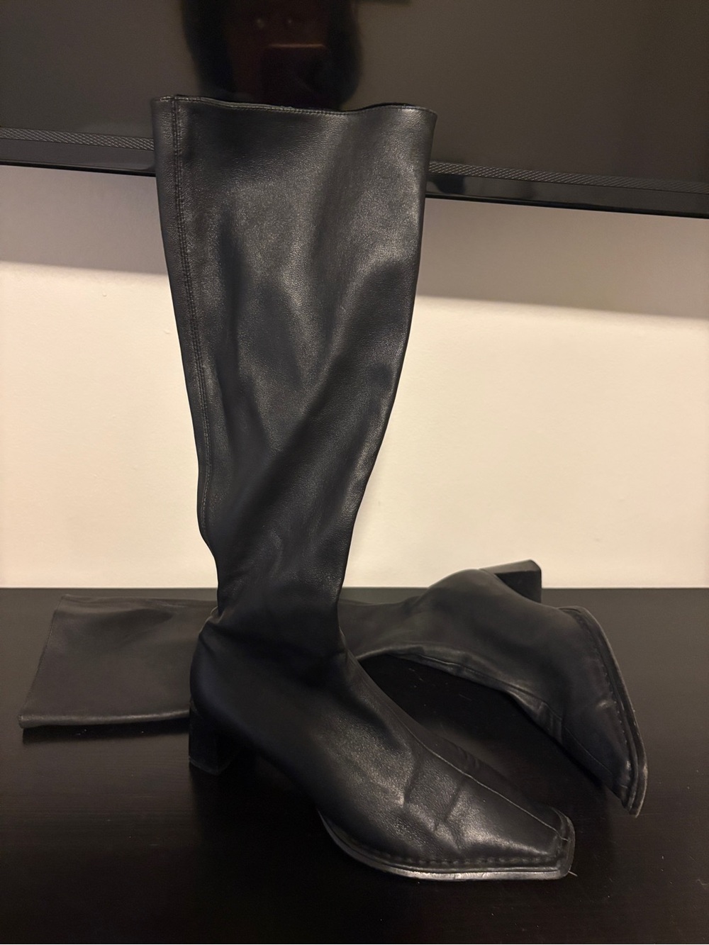 Alexander Wang Black Leather Square-Toe Knee Boots